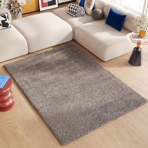TAPISO Essence Tapis Shaggy Poils Longs Moderne Gris Marron Taupe Moucheté Tapis Salon Chambre Adulte Enfant Descente de Lit Moelleux Super Soft Epais Oeko-TEX 80 x 150 cm (TAPISO-FR, neuf)