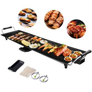 COSTWAY Plancha Électrique XXL 1800W, Barbecue Electrique avec Revêtement Antiadhésif, Thermostat Réglable, Gril de Table Lavable avec Poignée Rembourrée pour 8 Personnes, 90 x 23 cm, Noir (FDS GmbH, neuf)