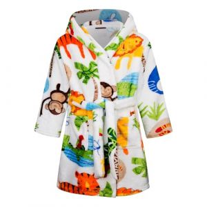 Baogaier Enfants Peignoir de Bain Filles à Capuche Robe de Chambre Doux Pyjamas Vêtements de Nuit Adolescent Singe Blanc Imprimé Animal Polaire avoir Ceinture et Poche Tout-petits 7 8 Ans (Baogaier, neuf)