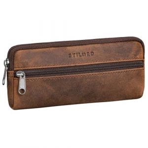STILORD 'Whitmore' Etui Lunettes Souple Cuir | Petite Trousse Cuir V&eacute;ritable Pochette Lunette de Soleil | Plumier Vintage Leather Pencil Case pour Femme et Homme, Couleur:ch&ecirc;ne - Marron (STILORD Cuir, neuf)
