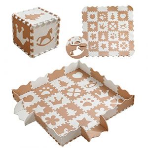 MUSOLEI Tapis Puzzle Bébé Dalle Mousse Enfant Tapis d’eveil Kaki et Blanc Animaux Tapis de Jeu Imperméable Antidérapant 142x142x1 cm 36 Dalles Modèle 04 Cadeau Fête Anniversaire Naissance (KIDS BEDROOM, neuf)