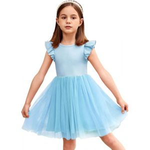 Arshiner Robe d'été pour Filles Robe Tutu de Princesse sans Manches Robe de Soirée Décontractée Robe d'anniversaire Robe de Bal Bleu 90/3-4 Ans (Arshiner Store, neuf)