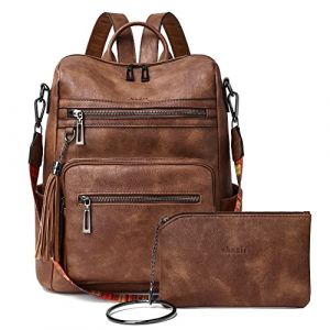 Shrrie Sac à Dos Femme, Sacs à Main Portés Dos en PU Cuir, Élégant Imperméable Sac à Dos Antivol Convertible avec Bandoulière Amovible pour Travail Voyage College Cadeau-Brun bicolore (Shrrie, neuf)