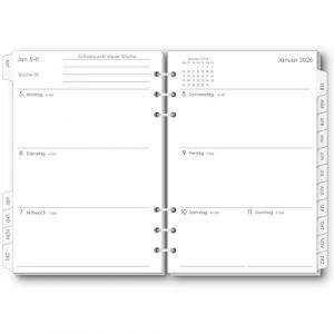 SKYDUE Agenda semainier 25-26 - Format A5 - De septembre 2025 &agrave; d&eacute;cembre 2026 - Format A5 2026 - 1 semaine sur 2 pages - Avec onglets - Pour agenda &agrave; anneaux A5 (SKYDUE-EU, neuf)