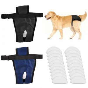 2 Pi&egrave;ces Culotte pour Chiennes en Chaleur,avec 20 Serviettes Hygi&eacute;niques,Culotte Chiennes Chaleurs,Couche pour Chien Femelle,Culottes Menstruelle Chien Femelle,Lavable et R&eacute;utilisable (XL 50-59cm) (Ahongjiayi, neuf)