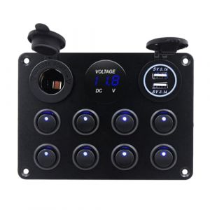 KAOLALI 8 Gang Panneau de Commutation à Bascule, 12V/24V Interrupteur à Bascule Étanche LED On/Off Double Chargeur USB, pour Voiture Marine Bateau Camping-Car, Bleu (GELPARTS, neuf)