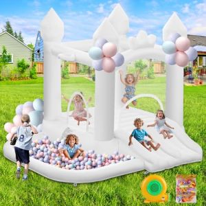 Château gonflable blanc pour enfants 323 × 284 × 223 cm avec Double glissière Piscine à balles trampoline pour les mariages d'arrière Cour intérieurs et extérieurs fêtes d'anniversaire d'enfants (chunshengwu, neuf)