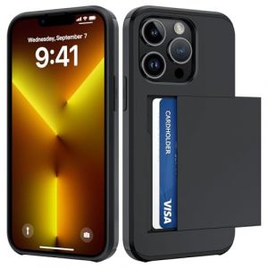 &Aacute;RBOLORO Coque pour iPhone 13 Pro avec Porte Cartes, &Eacute;tui Portefeuille Housse Fente Carte Militaire Antichoc Anti Rayures Fente Cach&eacute;e Coulissante Case pour 2 Cartes, Noir (CHELSEA JADE LIMITED, neuf)
