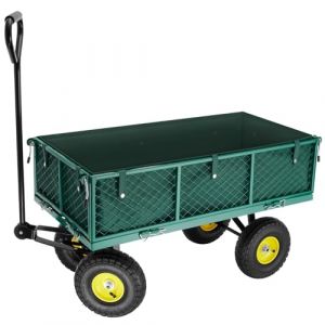tectake&reg; Chariot de Transport Chariot &agrave; roulettes de Jardin Remorque &agrave; Main Charrette &agrave; Bras Capacit&eacute; 350kg avec Parois lat&eacute;raux rabattables et B&acirc;che pour Bois de chauffage Courses Plage P&ecirc;che Camping (Made4Home SAS, neuf)