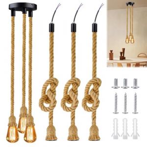 BORDEAG Lustre r&eacute;tro en corde de chanvre industrielle, Lustre en corde de chanvre r&eacute;tro DIY de 100 cm, Suspension en corde de chanvre, Suspension r&eacute;tro en corde de chanvre DIY, Lustre pour restaurant (CANZHOUH, neuf)