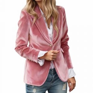 Gefomuofe Blazer court en velours pour femme avec un bouton - Manteau d'affaires - Veste de bureau - Veste de loisirs - Col &agrave; revers - Veste de travail &eacute;l&eacute;gante - Veste blazer, RD2, XXL (SDFKLJV, neuf)