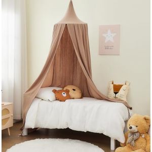 ALAVYA HOME® Ciel de lit pour chambre d'enfant 100 % mousseline de coton bio I certifié GOTS I Convient pour lit de bébé I Longueur de l'ourlet : environ 250 cm Moustiquaire - Marron (Alavya Home, neuf)