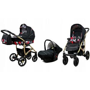 BabyLux® Enfant Poussette Combinée Set 3 en 1 - Largo - incl. Nacelle, Canne, Siège de voiture - Siège Auto - Landau Bébé - avec Sac à langer, Habillage pluie, Moustiquaire etc. (BabyLux-shop, neuf)