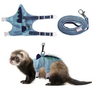 Harnais pour Furet, Laisse R&eacute;glables pour Lapins, Gilet de Poitrine R&eacute;glable Court en Peluche avec Laisse et Clochette pour Cochon d'Inde, Petit Animal de Compagnie, &Eacute;cureuils, Lapins (Voda FR, neuf)
