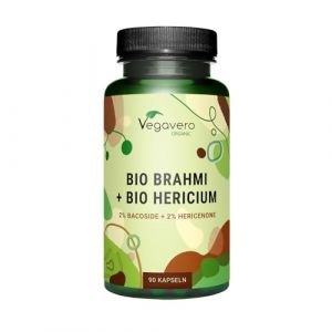 Hericium Erinaceus + Bacopa Monnieri BIO | Nootropique : Mémoire, Concentration | 10000 mg Lions Mane (20:1) + 900 mg Brahmi | Combinaison Unique | VEGAN | 90 Gélules | Vegavero® (Vegavero, neuf)