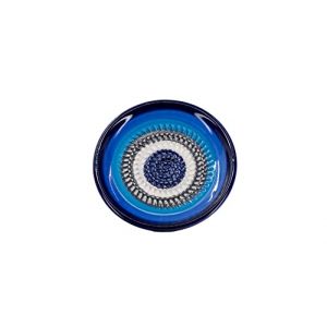 Kaladia Assiette à râper en céramique, pour le gingembre, le parmesan, etc., bleue, grise et blanche, diamètre : 12 cm, fabriquée à la main et peinte à la main, fabriquée en Espagne (Kaladia FR, neuf)
