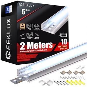 2m&times;5 Profil&eacute; Aluminium LED Rail avec Diffuseur Goulotte Profile Alu pour Ruban cache LED Profil en U Installation Facile Support bande baguette Couvercle Blanc Embouts Clips Montage encastrable placo (YADIANNA LIGHTING, neuf)