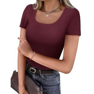 Weardear Chemise Femme Blouse Femme Vetement Femme Solde Blouse Femme Chic Et &eacute;L&eacute;Gant Chic Et &eacute;L&eacute;Gant Tricot Fin Col en U Tunique Ample D&eacute;contract&eacute; Tailles Rouge Bordeaux L (Adome Store, neuf)