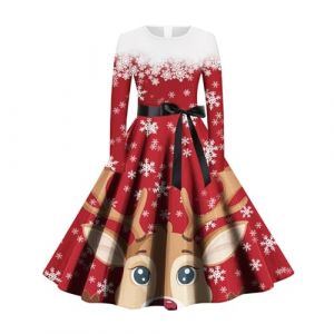 Robe de Noël pour Femme Robe de Soiree Femme Chic Noel Drole Pull de Noel Robe de Noël Rouge Robe Vintage Femme Années 50s 60s Audrey Hepburn de Soirée Cocktail Mariage Fête Déguisement de Noel Femme (BAULMD（90% Big Promotion Without Discount Code ）, neuf