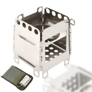 R&eacute;chaud de camping en plein air portable, r&eacute;chaud professionnel pliable acier inoxydable br&ucirc;leur alcool avec sac rangement pour cuisine pique-nique pliant po&ecirc;le &agrave; bois l&eacute;ger la survie cuisson chasse (Tinnije, neuf)
