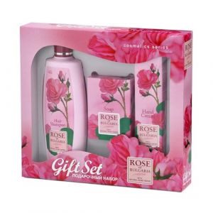 BioFresh Gift - Paquets Rose of Bulgaria : shampoing 330 ml, cr&egrave;me pour les mains 75 ml et savon rose 100 g. (Dealon, neuf)