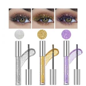 KARLOR Lot de 3 mascara à paillettes waterproof pour les yeux - Argenté/doré/violet/coloré - Pour les festivals, le carnaval et le maquillage des yeux (PoFeng Direct, neuf)