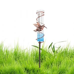 YANGUN Pluviometre Exterieur Jardin, Pluviomètres en Verre avec Piquet en Métal, Pluviometre Exterieur en Verre, Tube de Jauge de Pluie Détachable pour Clôture de Jardin Pelouse Terrasse (Colibri) (XANEU, neuf)