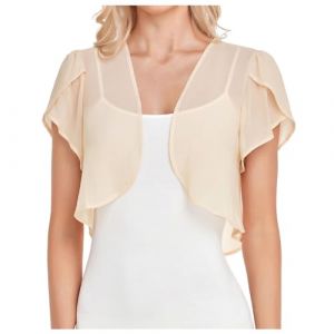 Gilet Mariage Femme Bolero Mariage Boléro Veste Courte Chic Mousseline de Soie Gilet à Manches Évasées 3/4 Boléro Cardigan Boléro Court Gilet Léger Élégant Courte Mousseline de Soie Veste (hoarse-NU, neuf)