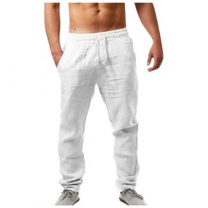 Pantalon Homme Sport en Mélange Coton Lin Pantalon Jogging avec Poches Grandes Taille Léger Respirant Pantalon Travail Homme pour Toutes Les Saisons (NIEUCD, neuf)