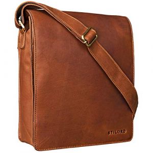 STILORD 'Lars' Vintage Sac Besace pour Hommes Sac Bandoulière Cuir pour Macbook 13,3 Pouces Documents DIN A4 Sac Messager Sac à l'Épaule, Couleur:Cognac Marron (STILORD Cuir, neuf)