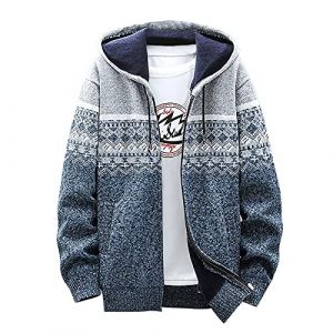Cardigan Homme Grosse Maille Casual Veste Homme Zipp&eacute; Sweat A Capuche Homme Veste Interieur Polaire Homme Chic Veste Chauffante Homme Avec Poche Manteau Homme Hiver Laine Blousons Homme Exterieur (zenglingchuan, neuf)