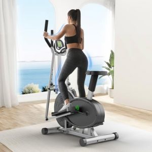 Yonisee 2 en 1 V&eacute;lo Elliptique pour La Maison, Appareil d'exercice Velo Elliptique avec Si&egrave;ge Ergonomique, R&eacute;sistance R&eacute;glable, &Eacute;cran LCD, Capteur De Fr&eacute;quence Cardiaque (Argent&eacute;) (JAROSITE CREST LIMITED, neuf)