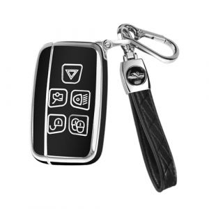 Coque de cl&eacute; Compatible avec Land Rover Range Rover Evoque, Sport, Velar, Discovery, Jaguar XJ, XF, 5 Boutons, Accessoire Porte-cl&eacute;s, Noir (DIPZO FR, neuf)