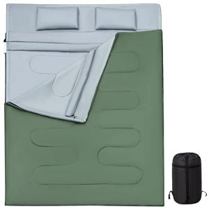 GOPLUS Sac de Couchage Imperm&eacute;able pour 2 Personnes D&eacute;tachable avec 2 Oreillers-Un Sac Livr&eacute; Facilite Le Rangement et Le Transport-Camping,Randonn&eacute;e, 220X150CM (Vert) (Augenstern24, neuf)