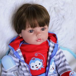 RUNGQIANY Bebe Reborn Garcon Tenue De Pyjama Rayée Bleu Et Rouge, 55Cm Poupée BéBé RéAliste avec Accessoires, 22 Pouces BéBé Reborn RéAliste Vinyle Souple en Silicone/Corps en Coton Poupee Reborn (YANXIA TOY, neuf)