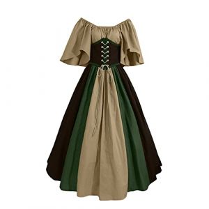 Robe Costume Medieval Femme Victorienne Steampunk Vintage Steampunk Costume Couleur D'épissure Corset Style de Cour Victorienne DéGuisement DéGuisements Dress Halloween Renaissance Robe Viking Femme (mailaoboss, neuf)