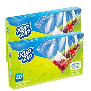 XupZip Lot de 2 grands sacs de cong&eacute;lation 2 en 1 avec joint herm&eacute;tique et &eacute;tanche en bambou - 4,55 l - Sacs alimentaires r&eacute;utilisables avec fond extensible - Sacs robustes &agrave; fermeture &eacute;clair (XupZip, neuf)