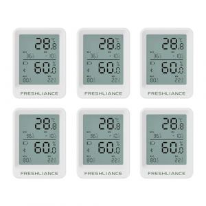 Freshliance Enregistreur de donn&eacute;es de temp&eacute;rature et d'humidit&eacute; Bluetooth, thermom&egrave;tre et hygrom&egrave;tre pour r&eacute;frig&eacute;rateur et cong&eacute;lateur, avec analyse des donn&eacute;es par application, lot de 6 (Everyoungwire, neuf)