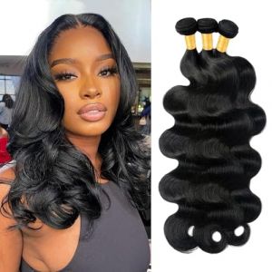 Tissage Bresilien en lot Cheveux Humain Ondulé Vierge Hair 3 Bundles Tissage Bresilien Mèches Brésilien Body Wave Human Hair Naturelle Couleur (14 16 18 pouces /210g) (FULLOVE, neuf)