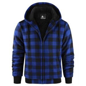 geeksport Veste Polaire Homme &agrave; Capuche Sweats Flanelle &agrave; Carreaux Zipp&eacute; Veste Chemise Chaude Doubl&eacute; Sweat-Shirt avec Poches pour d'automne d'hiver Bleu-Noir M (Zhengdaqian, neuf)
