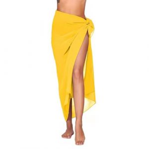 Treer Wrap de Plage de Femmes Sarong Par&eacute;o de Plage Cache Maillot Sarong Couverture de Bikini Jupes Wrap pour Maillot de Bain en Mousseline &Eacute;charpe Pareo Femme Robe Plage -145x110cm,Jaune (Lukery, neuf)