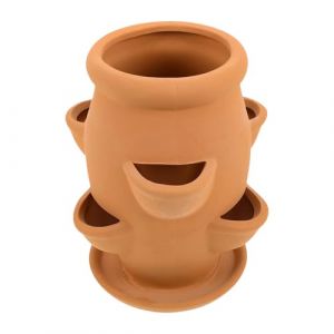 Tour de Fraises - Pot de Fleurs Vertical en Terre Cuite avec Plateau - Design empilable Peu encombrant - Style Solide et décoratif - pour orchidées, intérieur et extérieur, terrasse, Balcon, 15 x 19 (fachi, neuf)