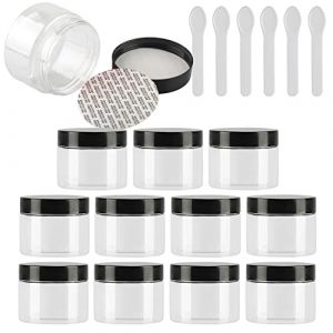 TIANZD 12 Pi&egrave;ces Vides Petit 150 ml Transparent Cosm&eacute;tique Pot en Plastique avec Couvercle Noir 150 g Pots de Cosm&eacute;tique Cr&egrave;me de Bouteille Contenant avec 6x Spatules (BEAUTYVALLEYEU, neuf)