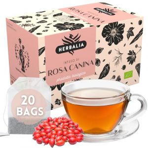 HERBALIA - Tisane &agrave; l'&Eacute;glantier en Sachets, Coffret d'Infusion &agrave; l'&Eacute;glantier de 20 Sachets Sans Agrafes, 40 g de Cynorrhodon pour Infusions et Tisanes (Family At Home, neuf)
