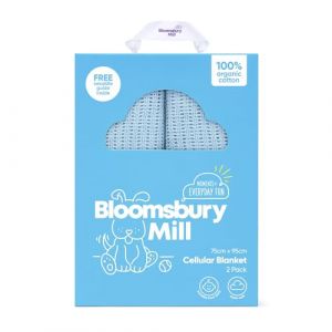 Bloomsbury Mill – Lot de 2 – 100% Pur Coton Biologique – Couvertures Ultra-Douces en Coton Cellulaire pour Bébé – 75cm x 95cm - Landau/Poussette/Couffin - Bleu (Bloomsbury Mill, neuf)