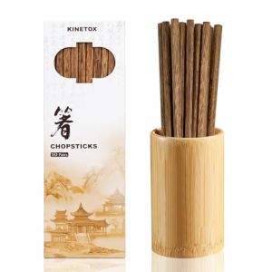 KINETOX Baguette Chinoise 10 Paires Reutilisable Baguette Bois Naturel Baguettes lavables au lave-vaisselle Convient pour les sushis le riz les nouilles et les plats asiatiques Brun Jaune (KINETOX-EU, neuf)