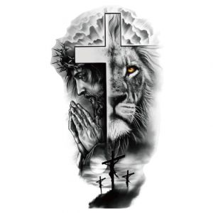 Autocollants de tatouage temporaires imperméables main en prière croix tête d'animal de lion faux tatouage Flash Tatoo Body Art for femmes hommes (FJJBMSSCED-US, neuf)