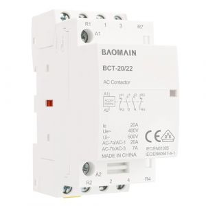 BAOMAIN Contacteur CA, 4 p&ocirc;les 2NO 2NC, 20A, AC 220V/240V Tension de bobine, VDE certifi&eacute;, montage sur rail DIN 35mm, BCT-20/22 (4P 2NO 2NC 220V) (BAOMAIN, neuf)