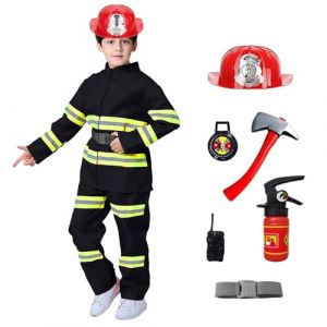 Tenue Pompier Enfant, Deguisement Costume De Pompier Enfant 3 4 Ans, Policier avec 8Pcs Gar&ccedil;on, Fille, Costumes &Eacute;ducatif Jeu Carnaval Cosplay L'&eacute;ducation Aux Exercices D'incendie (ChaoWenMao, neuf)