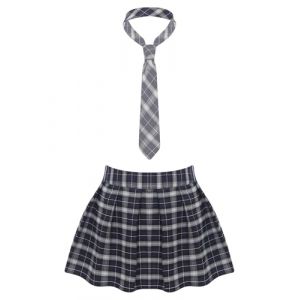 Yiesvsov Femme Rock &Agrave; Carreaux Mini Jupe Pliss&eacute;e avec Cravate Mini Jupes Skater Jupe Pliss&eacute;e Costume &Eacute;coli&egrave;re Uniforme Scolaire Cosplay Tenue De F&ecirc;te Bleu Marine L (Yiesvsov, neuf)